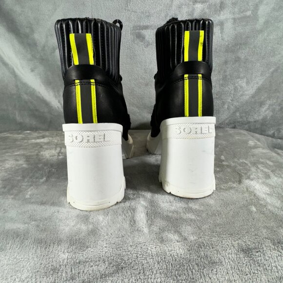 Sorel Womens boots 8.5 Brex Black leather Faux shearling block heel lace-up boot - Picture 3 of 16